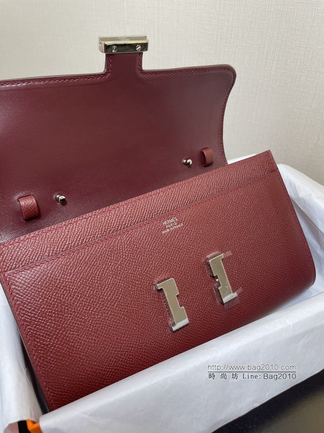 Hermes女士小挎包 愛馬仕Constance康康to go斜挎包 酒紅銀扣  tdh2300